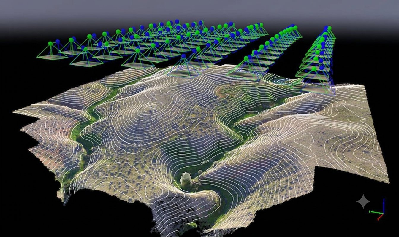 Modelo 3D de fotogrametría con curvas de nivel